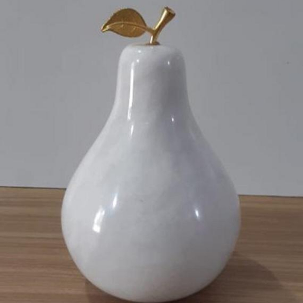 Marble pear, Onyx pear with metal stem, Vintage ma